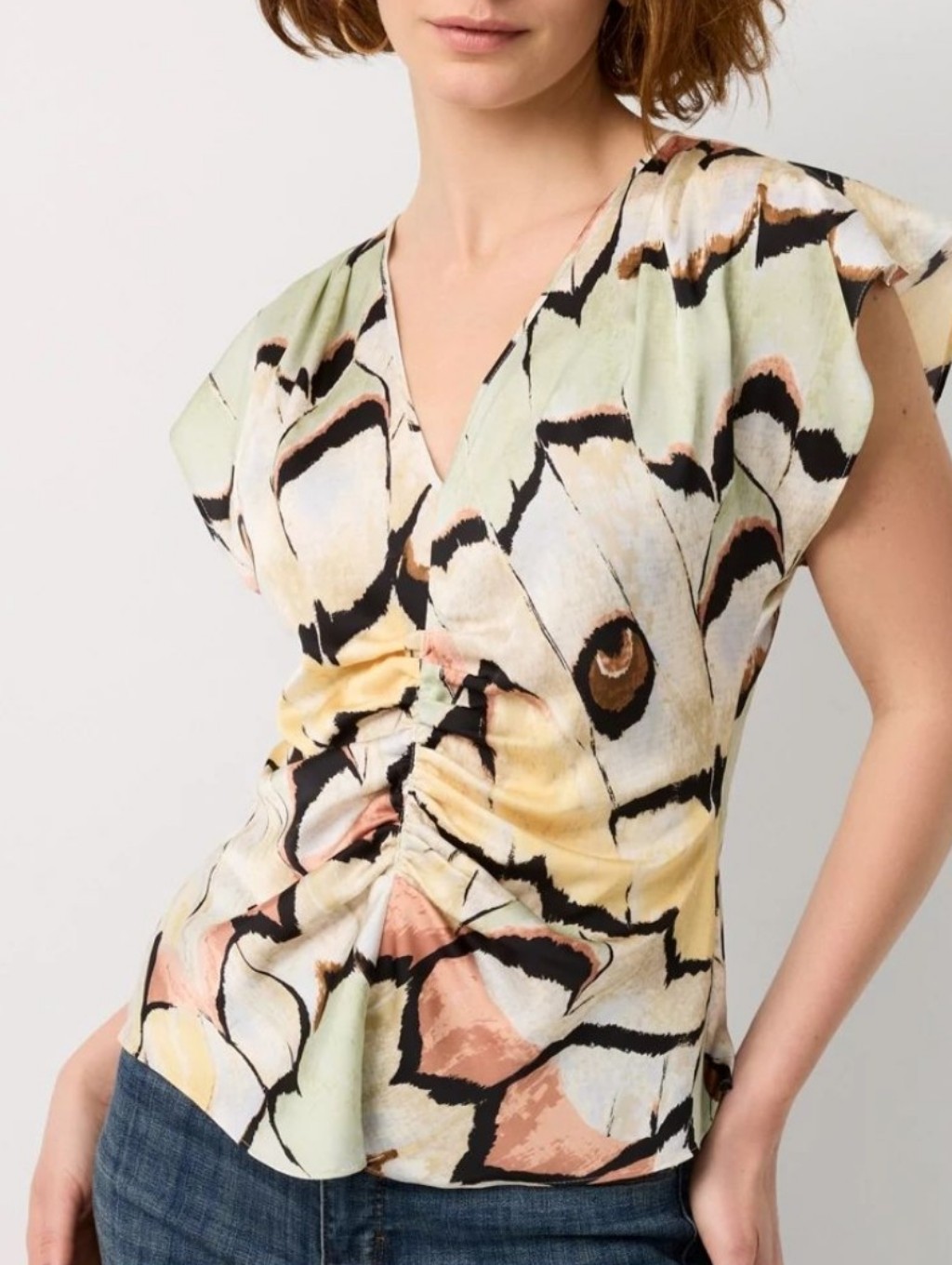 White House Black Market Ruched Top Size Xl Mariposa Ecru